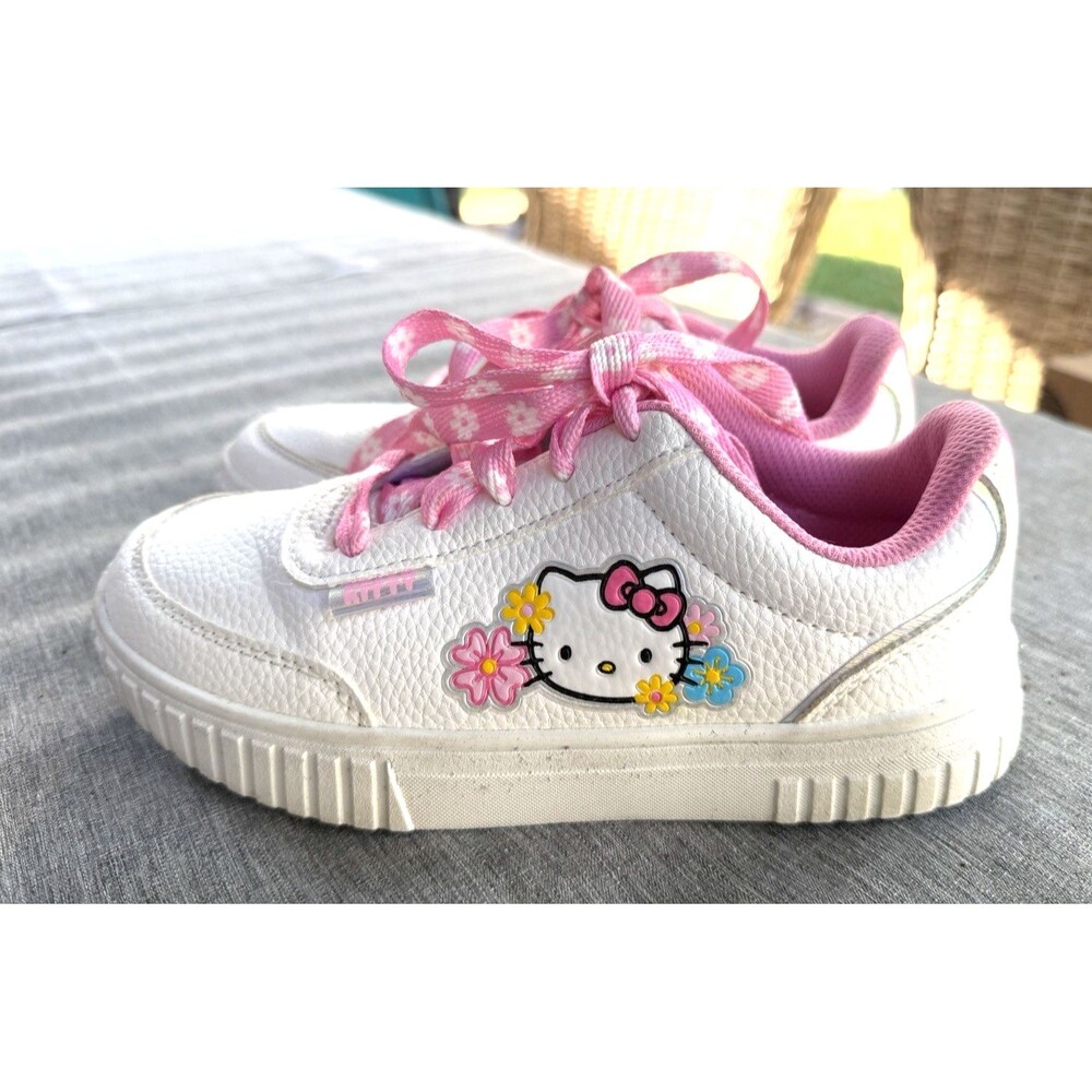 Hello Kitty by Sanrio Court Sneakers White Pink Little Kid Youth Size 2 EUC